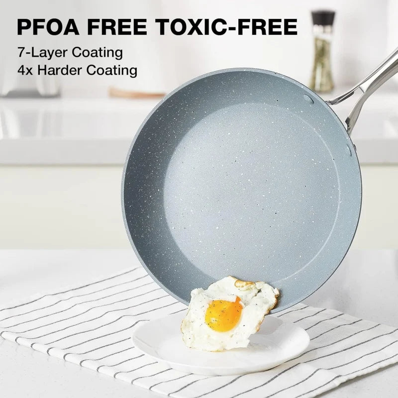 مقلاة غير لاصقة بغطاء ومقبض معدني 🍳