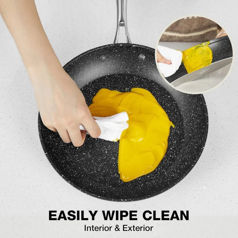 مقلاة غير لاصقة بغطاء ومقبض معدني 🍳