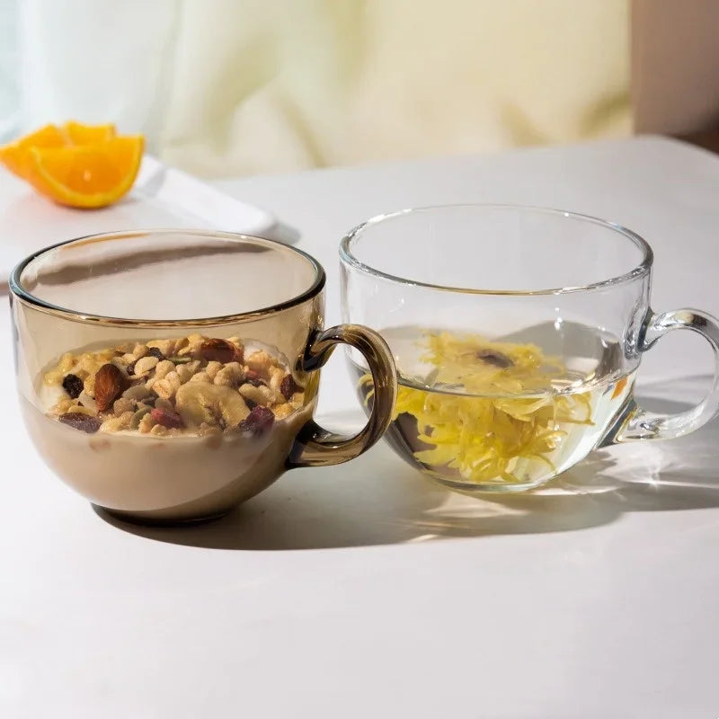 كوب الأفطار و القهوة الزجاجي