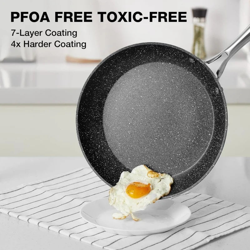 مقلاة غير لاصقة بغطاء ومقبض معدني 🍳