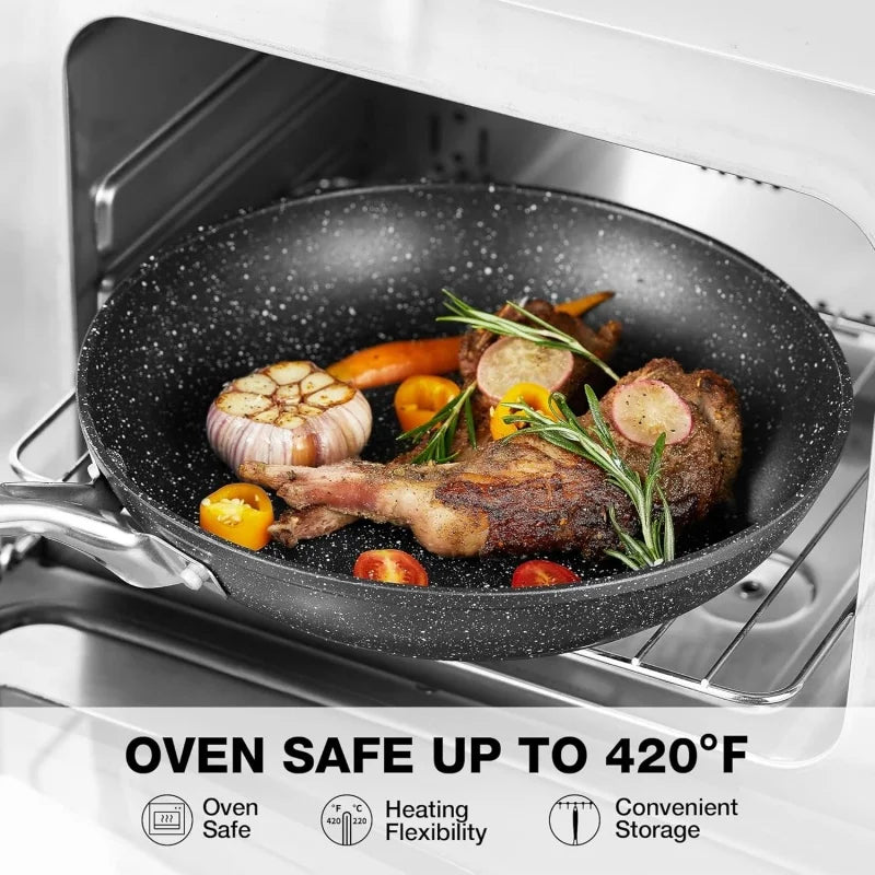 مقلاة غير لاصقة بغطاء ومقبض معدني 🍳