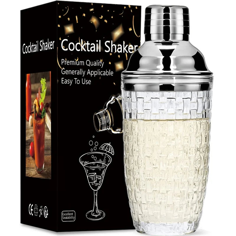 شيكر مشروبات زجاجي بغطاء ستانلس ستيل 🍸
