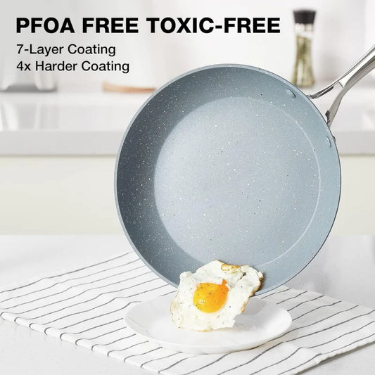 مقلاة غير لاصقة بغطاء ومقبض معدني 🍳