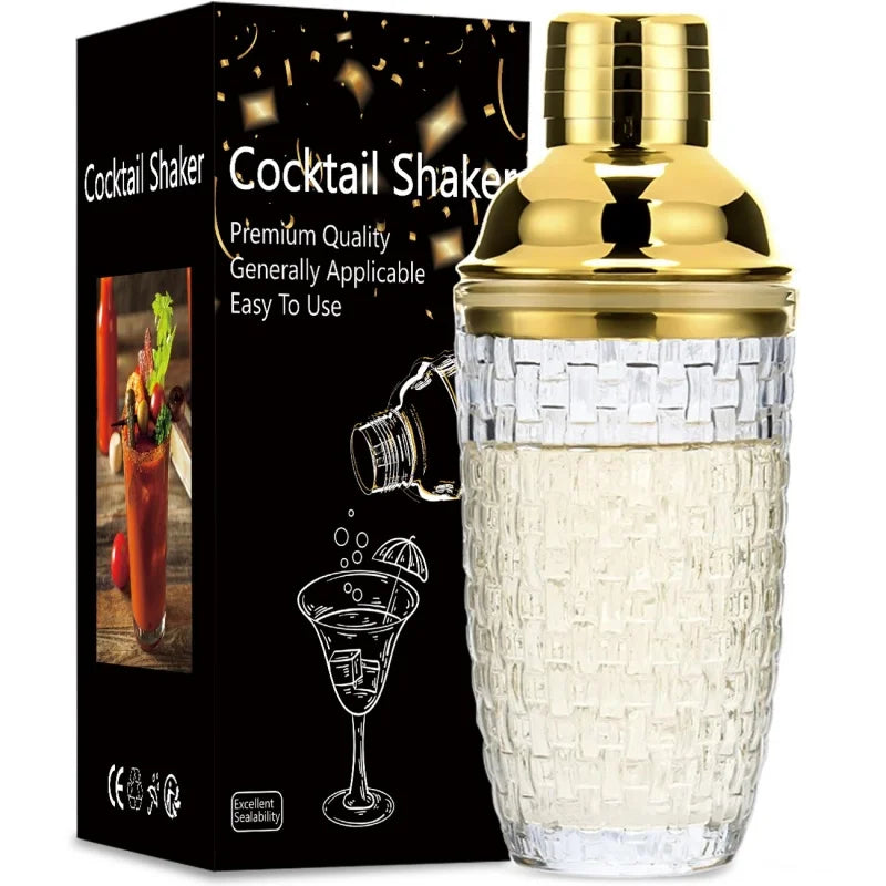شيكر مشروبات زجاجي بغطاء ستانلس ستيل 🍸