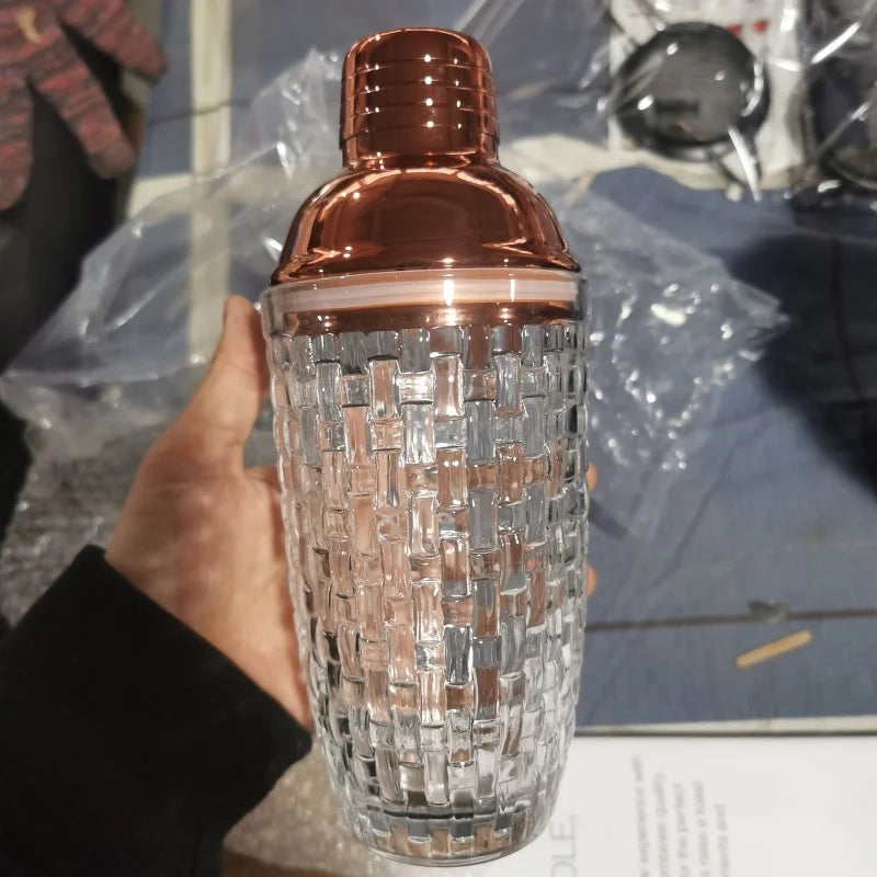 شيكر مشروبات زجاجي بغطاء ستانلس ستيل 🍸