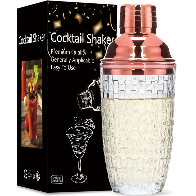 شيكر مشروبات زجاجي بغطاء ستانلس ستيل 🍸