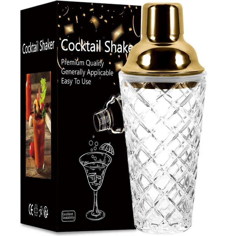 شيكر مشروبات زجاجي بغطاء ستانلس ستيل 🍸