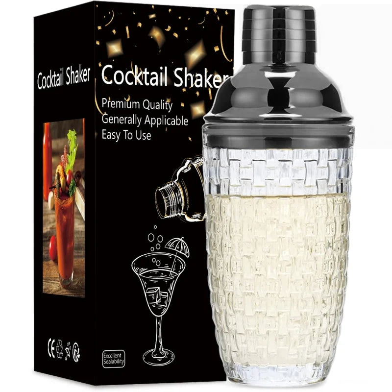 شيكر مشروبات زجاجي بغطاء ستانلس ستيل 🍸