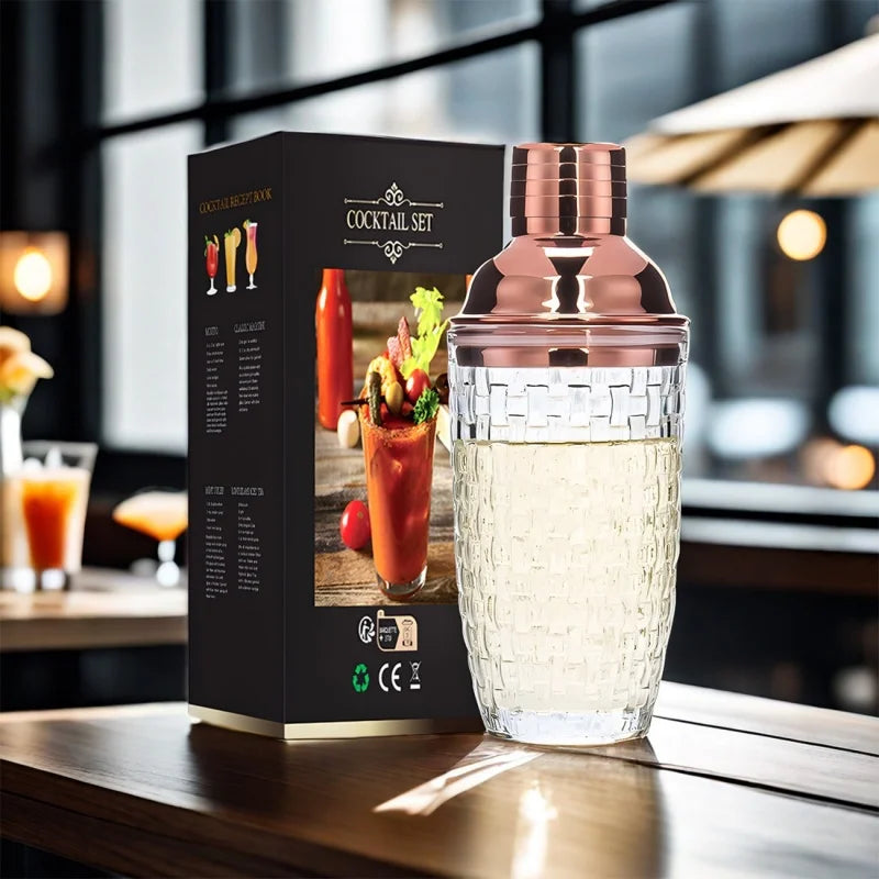 شيكر مشروبات زجاجي بغطاء ستانلس ستيل 🍸