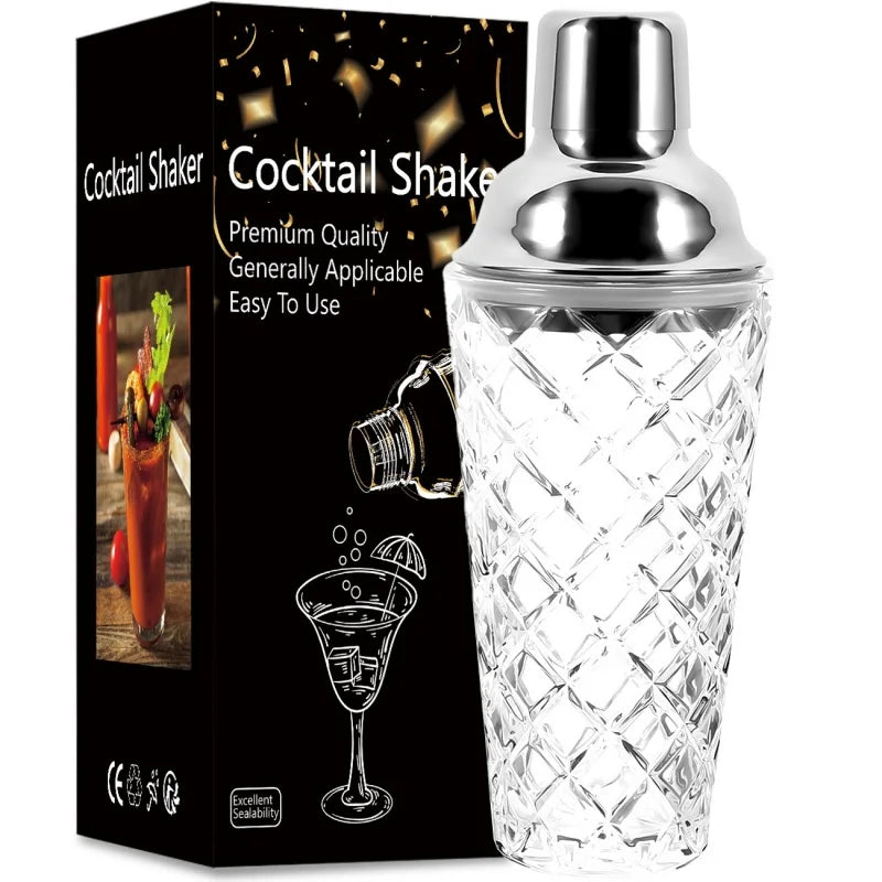 شيكر مشروبات زجاجي بغطاء ستانلس ستيل 🍸