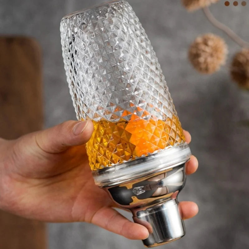 شيكر مشروبات زجاجي بغطاء ستانلس ستيل 🍸
