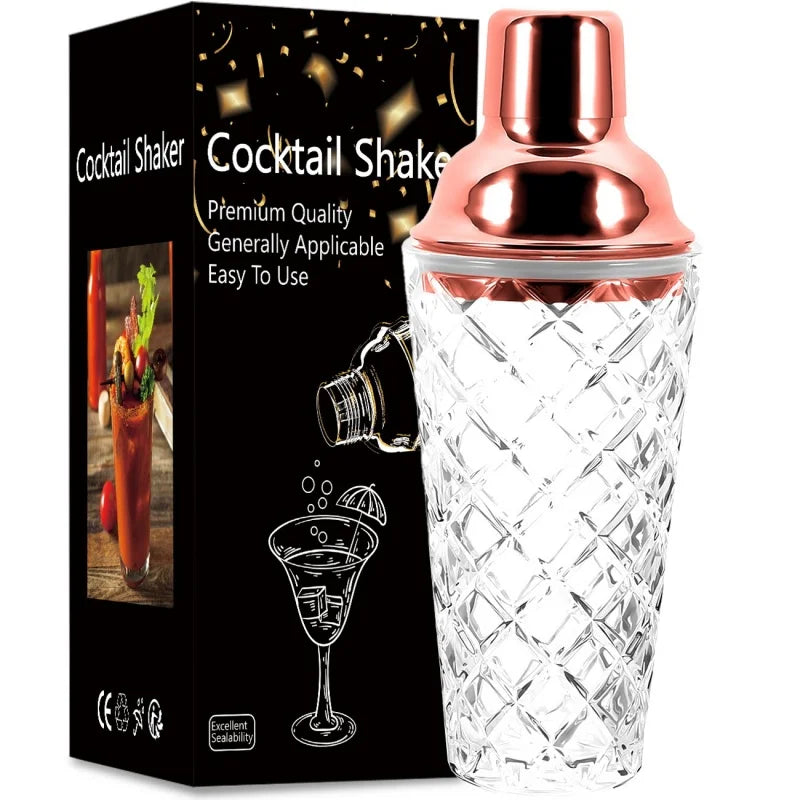 شيكر مشروبات زجاجي بغطاء ستانلس ستيل 🍸